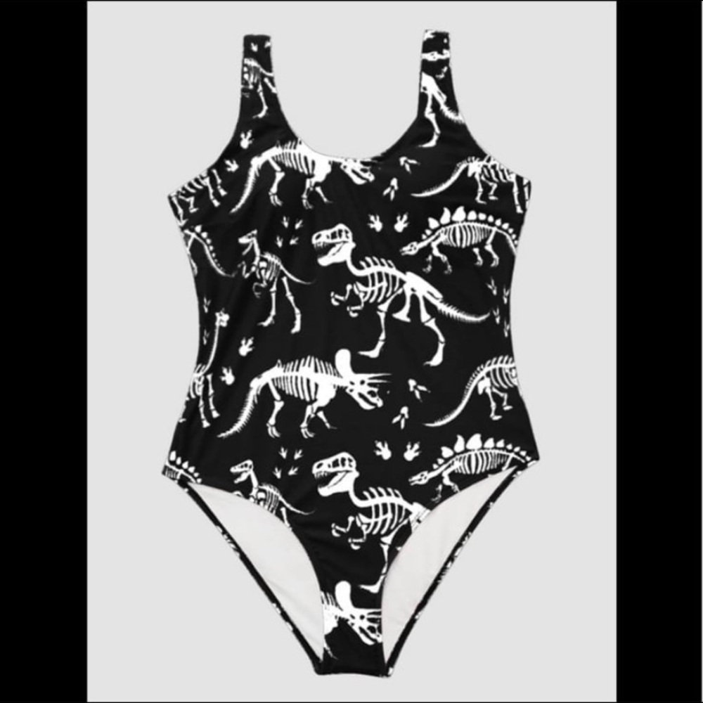 Shein Black & White Dinosaur Fossil Swimsuit- New! Size 20